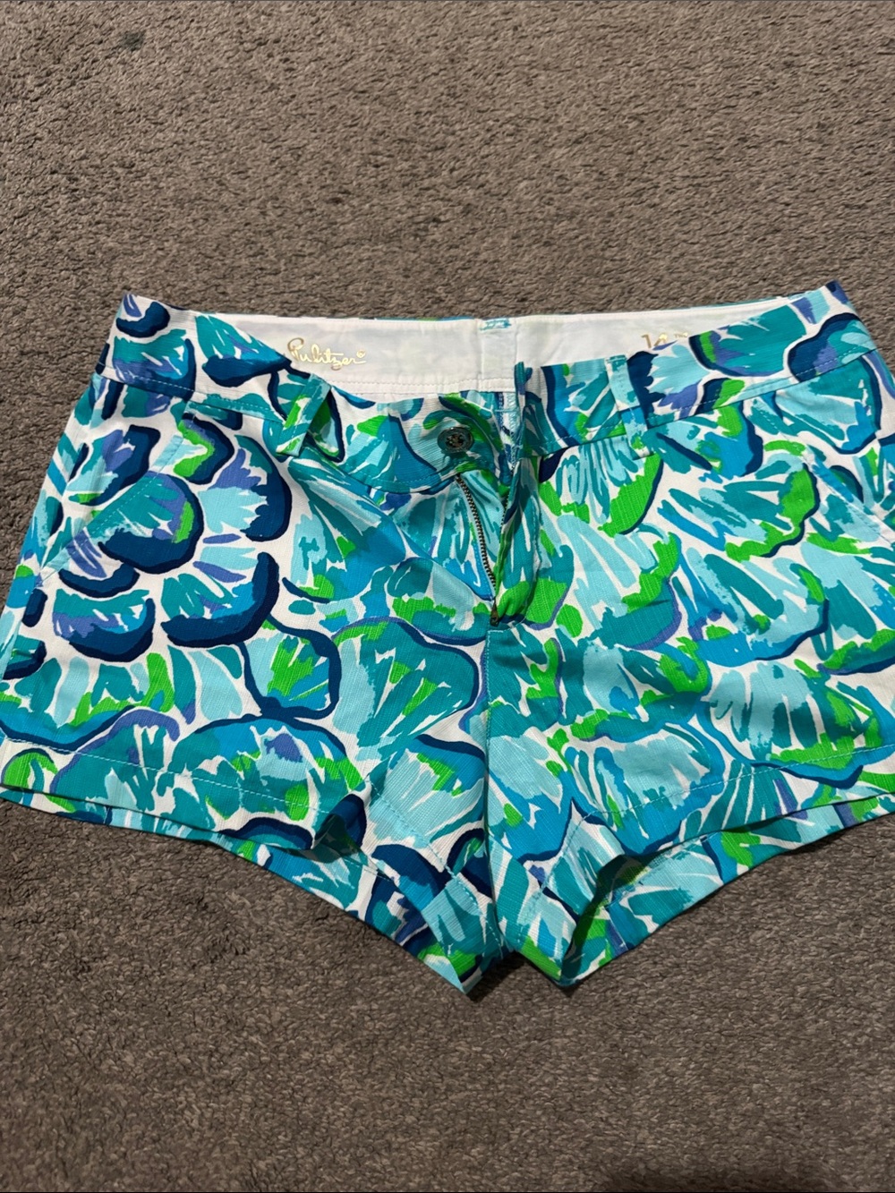Lilly Pulitzer Blue & Green Floral-Print High Waist Shorts
